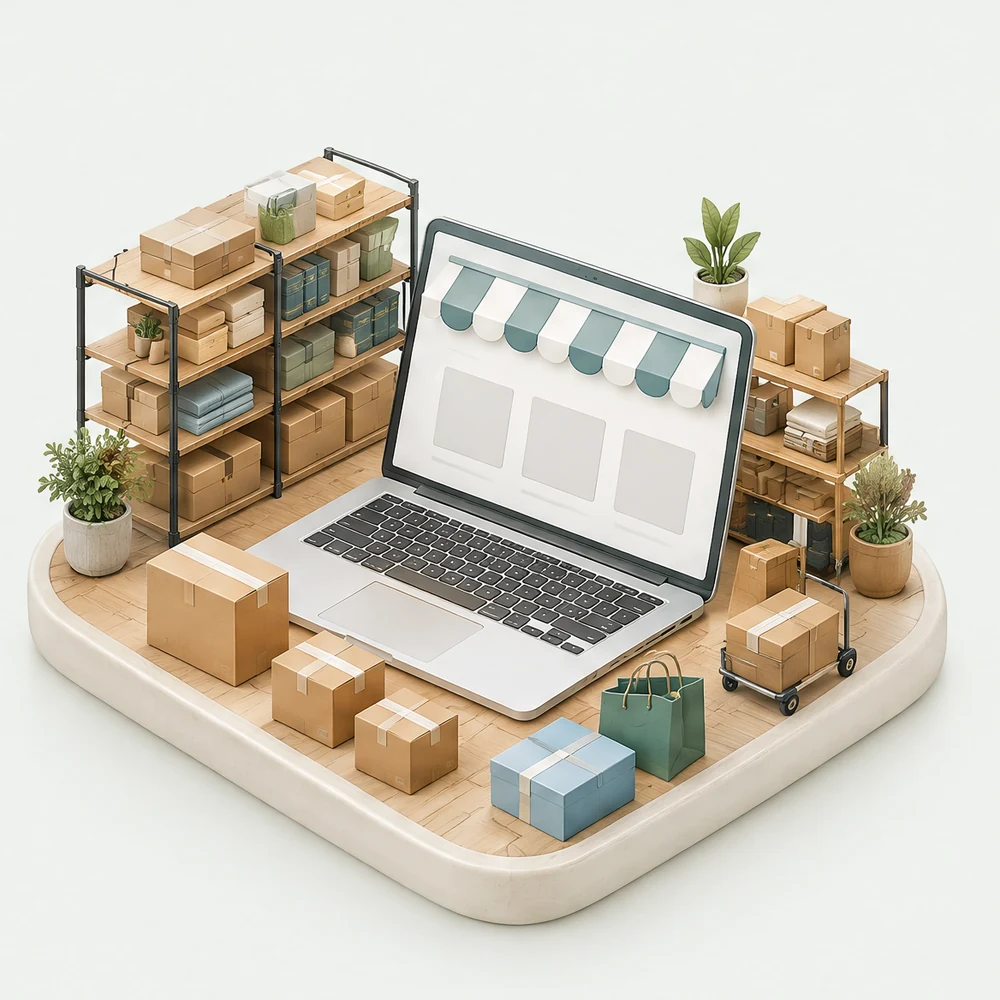 Conceptual ecommerce and fulfillment miniature